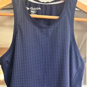 Korsa Cut- Out back Tank Breathable Lightweight Running Top Navy w/dots M